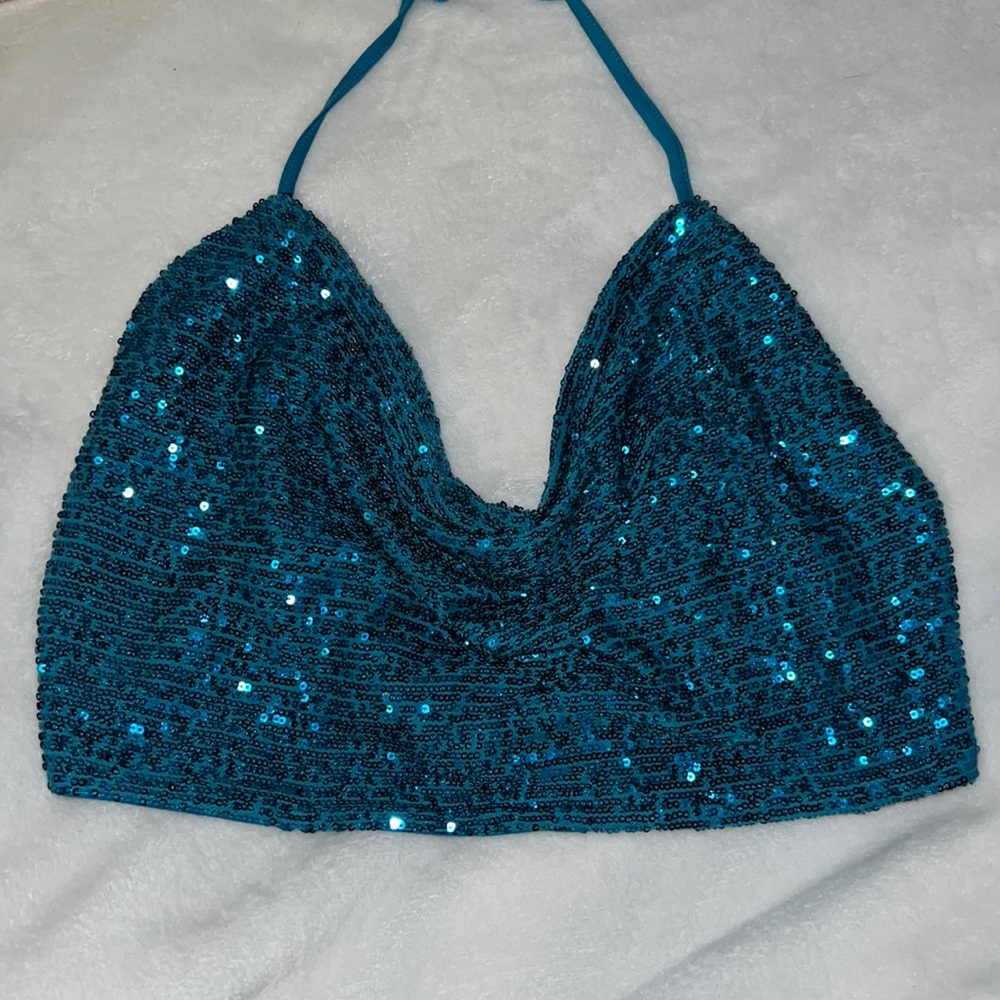 Dark teal/blueish cowl neck top